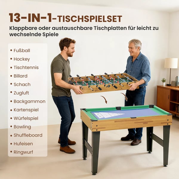 SPORTNOW 13-i-1 spillebord, bordfodbold, skak, billard, bordtennis og mere, MDF, plast, valnød