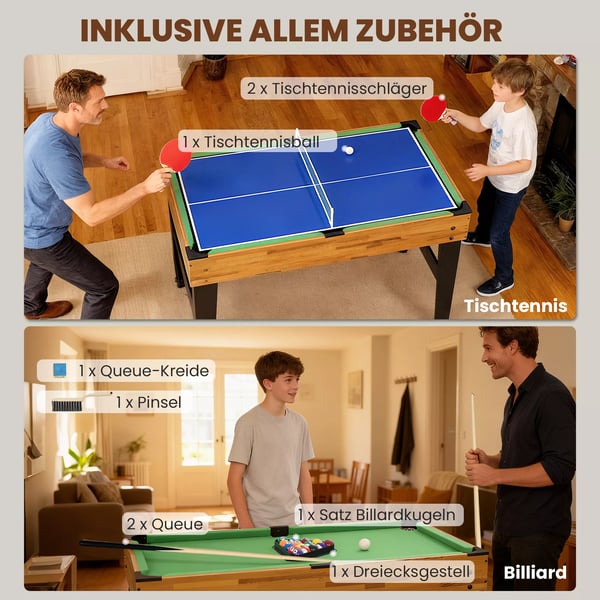 SPORTNOW 13-i-1 spillebord, bordfodbold, skak, billard, bordtennis og mere, MDF, plast, valnød