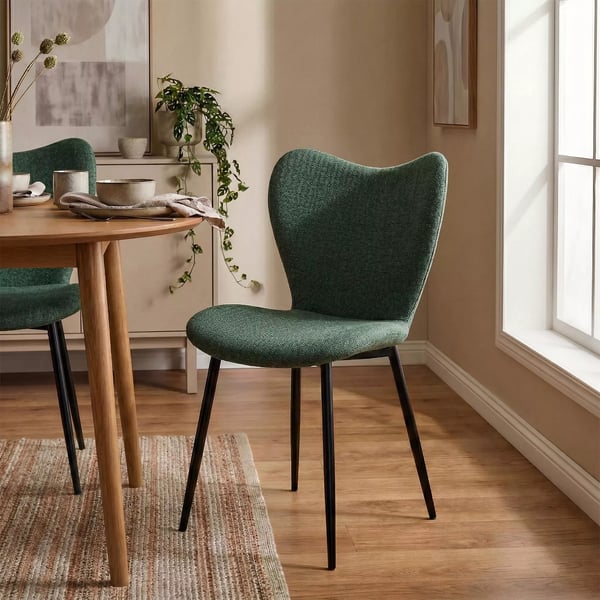 Maika Spisebordsstol, Grønt Stofbetræk, Mat Sorte Metalben, Moderne & Tidløst Design, Maks. 150 kg Bæreevne