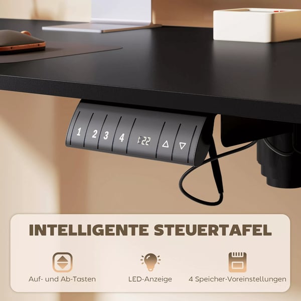 Vinsetto Elektrisk Hæve-/Sænkebord, Højdejusterbar, 72-116 cm, Schwarz, Holzwerkstoff/Legierter Stahl, 149.5 x 44 x 21 cm