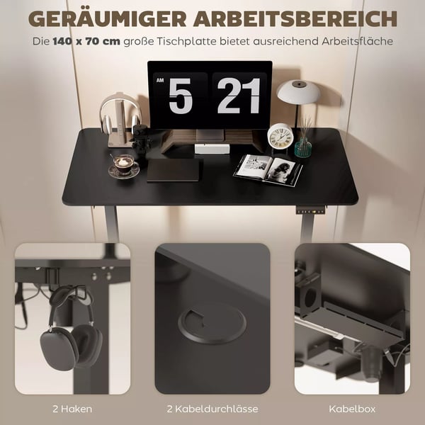 Vinsetto Elektrisk Hæve-/Sænkebord, Højdejusterbar, 72-116 cm, Schwarz, Holzwerkstoff/Legierter Stahl, 149.5 x 44 x 21 cm