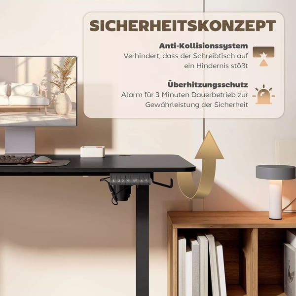 Vinsetto Elektrisk Hæve-/Sænkebord, Højdejusterbar, 72-116 cm, Schwarz, Holzwerkstoff/Legierter Stahl, 149.5 x 44 x 21 cm