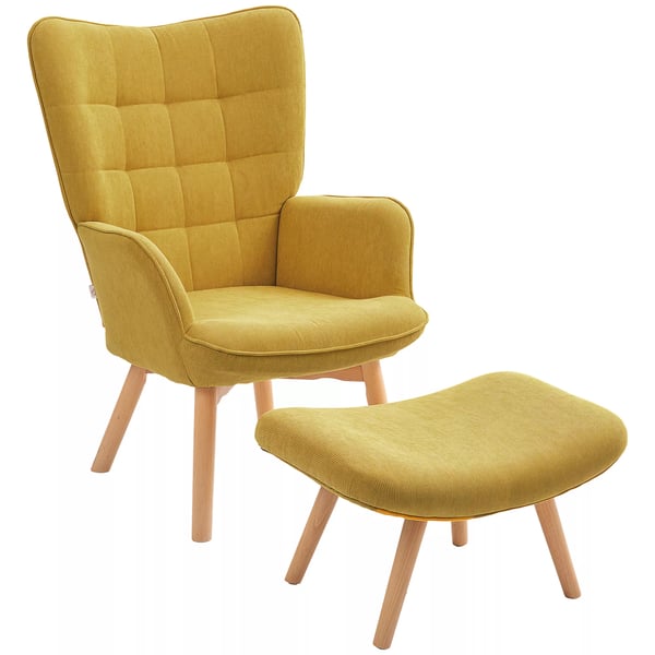 HOMCOM öronlappsfåtölj med fotpall, relaxfåtölj, stoppad fåtölj i manchesterlook, loungestol, armstol med träben, tv-fåtölj för vardagsrum, orange