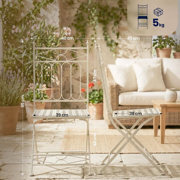 Asina Klaphavestol - Antik Creme, Galvaniseret Jern, Art Nouveau Stil, Fuldt Samlet