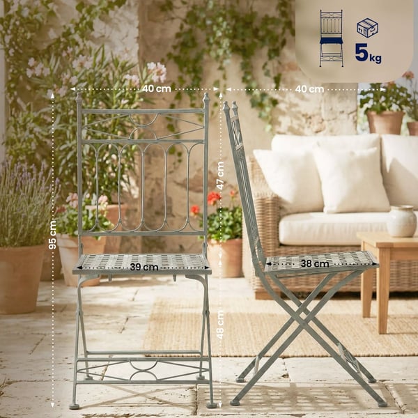 Asina Klaphavestol - Art Nouveau Stil, Antik Grøn Metal med Galvaniseret Jernramme, Fuldt Samlet