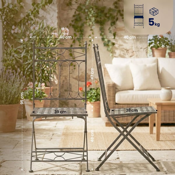 Asina Klaphavestol - Art Nouveau Stil, Galvaniseret Jern, Bronze Finish, Sammenklappelig & Pladsbesparende