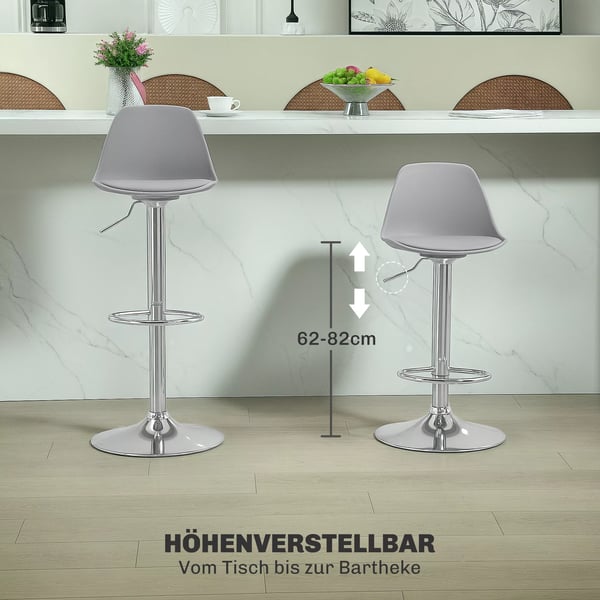 HOMCOM Barpallar 2-pack, höjdjusterbara köksstolar i konstläder, grå