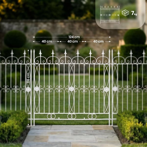 Mangold Hvid Metal Havehegn - 124 cm Bredt Dekorativt Udendørs Espalier til Klatreplanter, Rustik Jernkant, Nem Installation