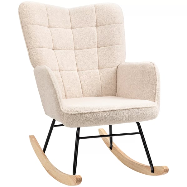 HOMCOM Gyngestol i Beige Berberfleece - Komfortabel Accentstol til Stuen