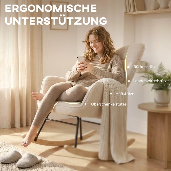 HOMCOM Gyngestol i Beige Berberfleece - Komfortabel Accentstol til Stuen