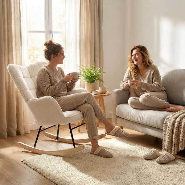 HOMCOM Gyngestol i Beige Berberfleece - Komfortabel Accentstol til Stuen