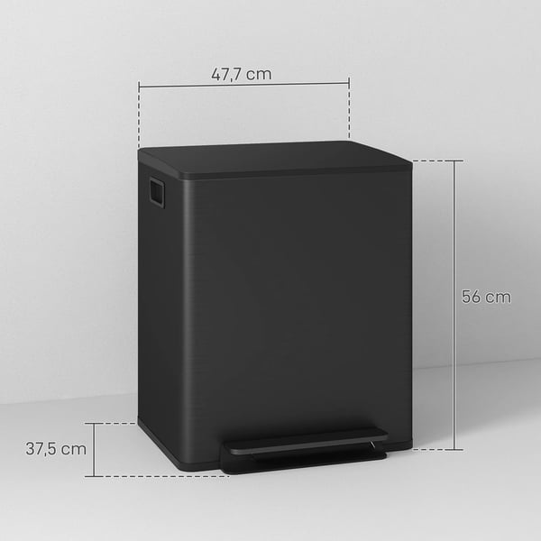 HOMCOM Skraldespand 2 x 25L Sort - Affaldsspand med Låg, Fodpedal, Rustfrit Stål/Plastik