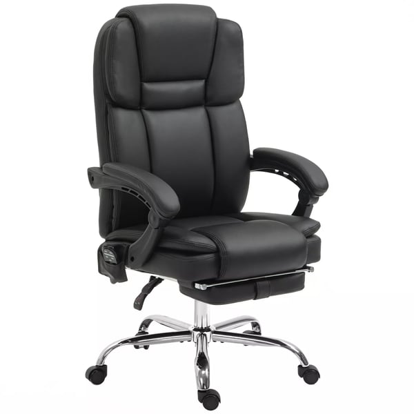 Vinsetto Ergonomisk Kontorstol med Massage, Varme og Fodstøtte, Justerbar Ryglæn, Sort Kunstlæder