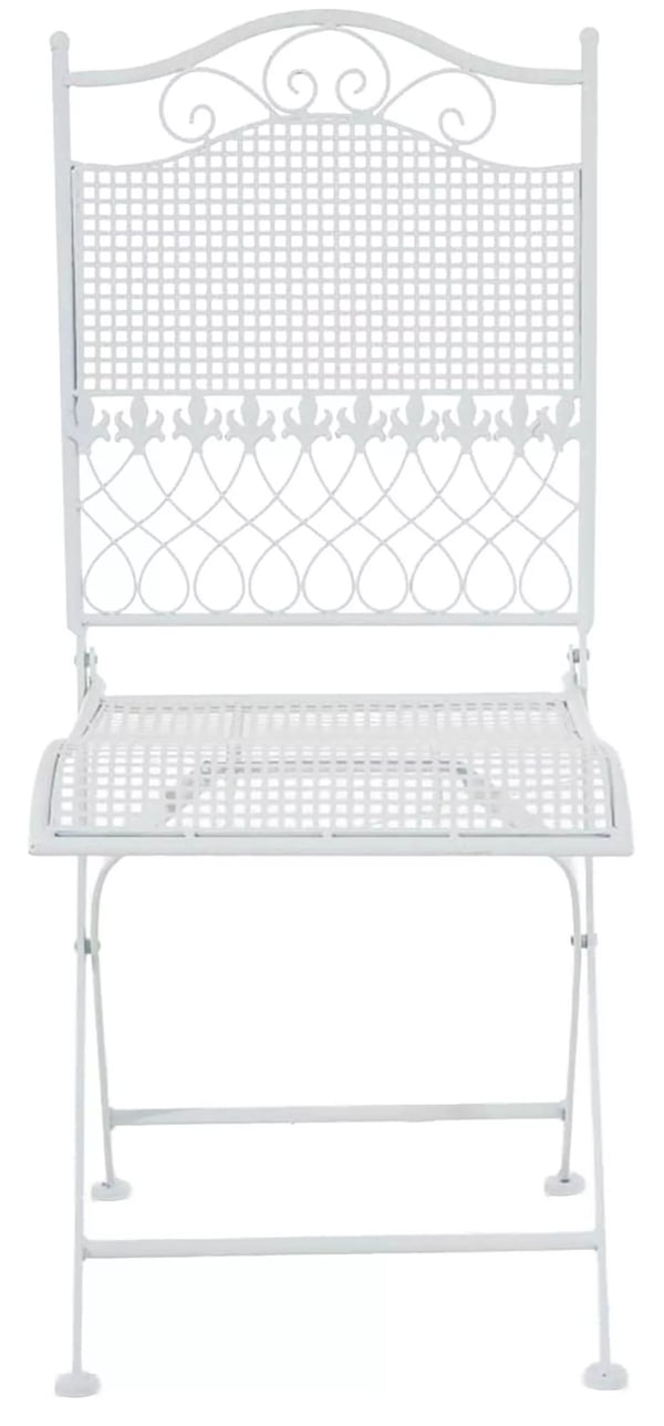 Kiran Hvid Metal Havestol - Sammenklappelig Galvaniseret Jern Balkonstol, Art Nouveau Design, Vejrbestandig