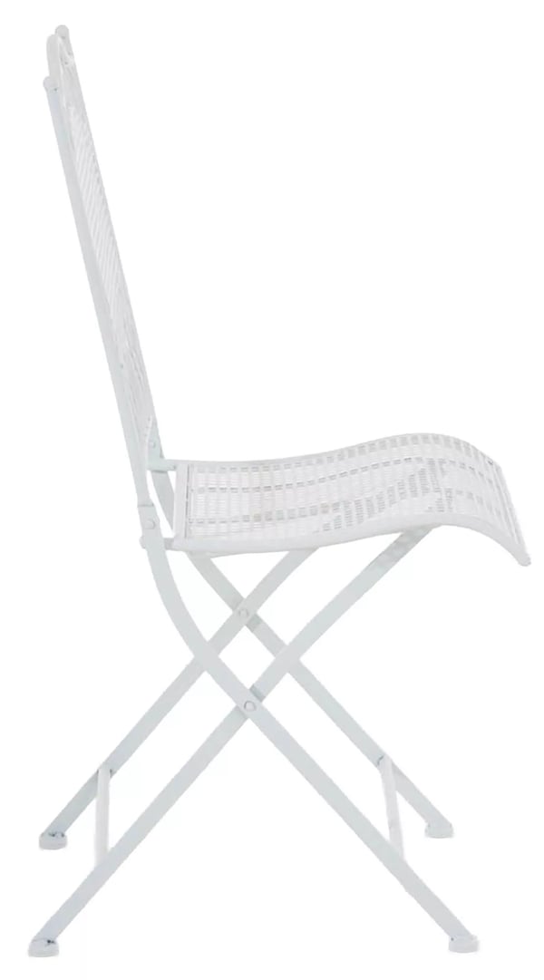 Kiran Hvid Metal Havestol - Sammenklappelig Galvaniseret Jern Balkonstol, Art Nouveau Design, Vejrbestandig