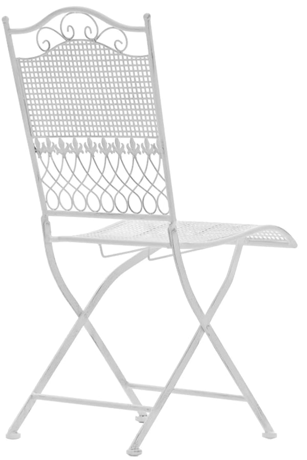 Kiran Hvid Metal Havestol - Sammenklappelig Galvaniseret Jern Balkonstol, Art Nouveau Design, Vejrbestandig