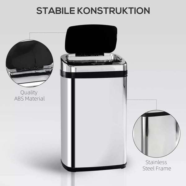 HOMCOM Automatisk sensor-skraldespand, affaldsspand med IR-sensor, 30L, firkantet, valgfri inderspand, rustfrit stål