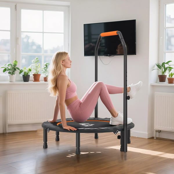 HOMCOM kuntotrampoliini, kokoontaitettava minitrampoliini, säädettävä kahva, teräs/muovi, musta, 102 cm