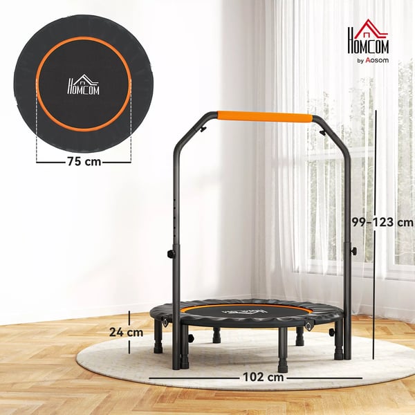 HOMCOM kuntotrampoliini, kokoontaitettava minitrampoliini, säädettävä kahva, teräs/muovi, musta, 102 cm