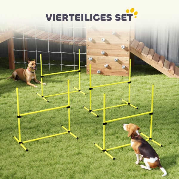 PawHut Hund Agility Træningssæt - 4 Dele Hürder & Slalom pinde - Plastik, Gul - 99x65x94cm