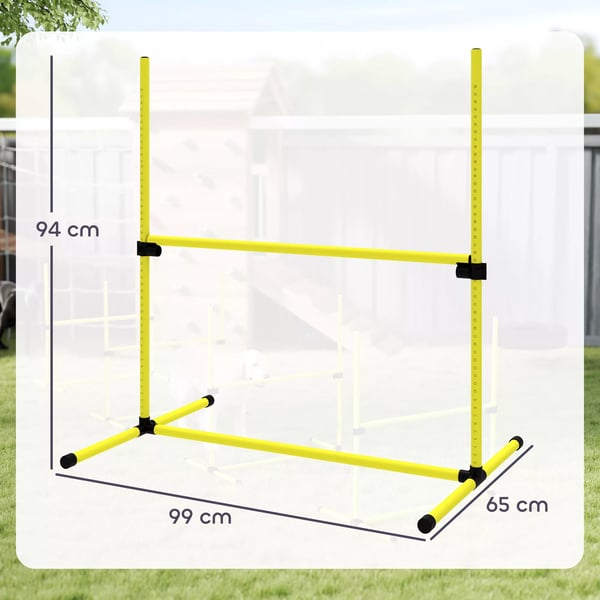PawHut Hund Agility Træningssæt - 4 Dele Hürder & Slalom pinde - Plastik, Gul - 99x65x94cm