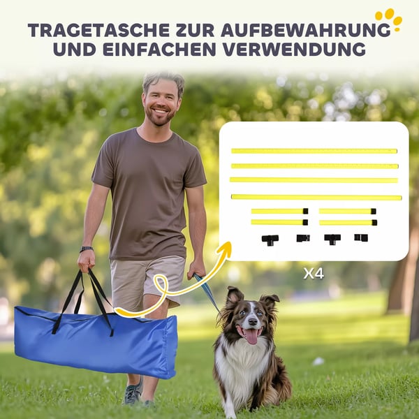 PawHut Hund Agility Træningssæt - 4 Dele Hürder & Slalom pinde - Plastik, Gul - 99x65x94cm