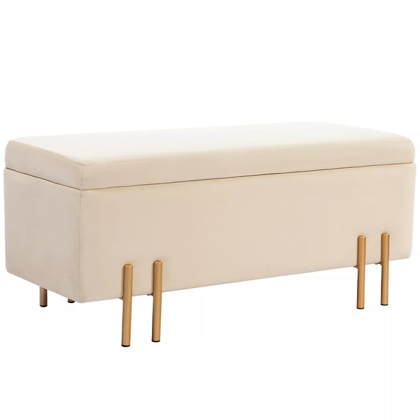 HOMCOM Förvaringsbänk med lock, stoppad bänk i sammetslook, 100x40x42 cm, Beige HOMCOM Förvaringsbänk med lock, stoppad bänk i sammetslook, 100x40x42 cm, Beige