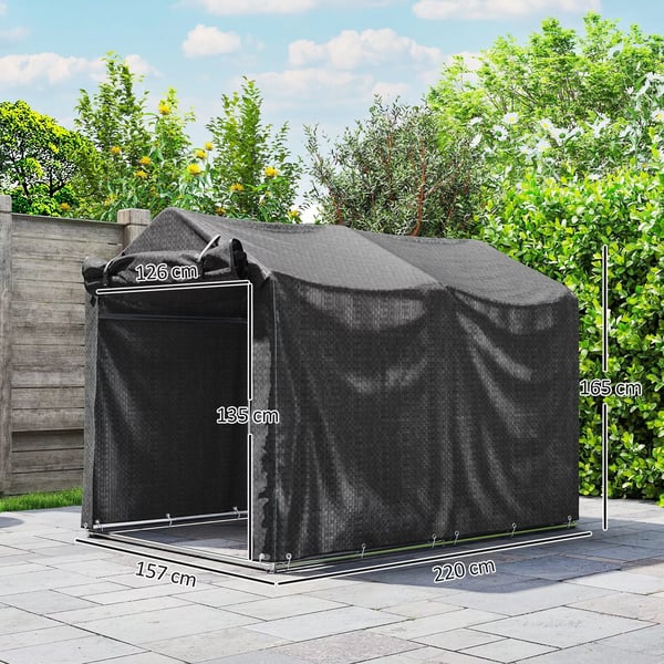 Outsunny garagetelt, vandtæt teltgarage med dør, UV-bestandig 220 x 157 x 165 cm sort