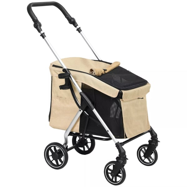 PawHut Hundvagn Lätt Buggy Hopfällbar 10kg Aluminium Polyester Khaki