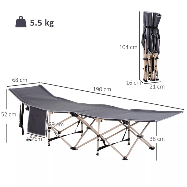 Outsunny Foldbar Feltseng i Grå Oxford med Opbevaringstaske - Robust og Vejrbestandig Camping Senge til Udendørs Brug