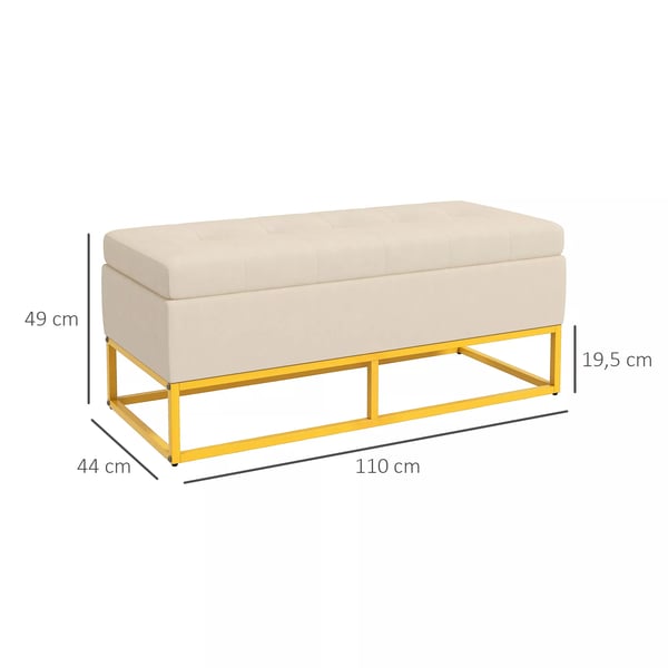 HOMCOM Siddende Puf med Opbevaring - Polstret Bænk med Låg i Fløjl-look, Beige - 110x44x49cm