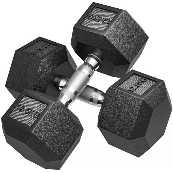 HOMCOM Håndvægte med Gummi Grib, Metal/Gummi, Sort, 2 x 12,5 kg