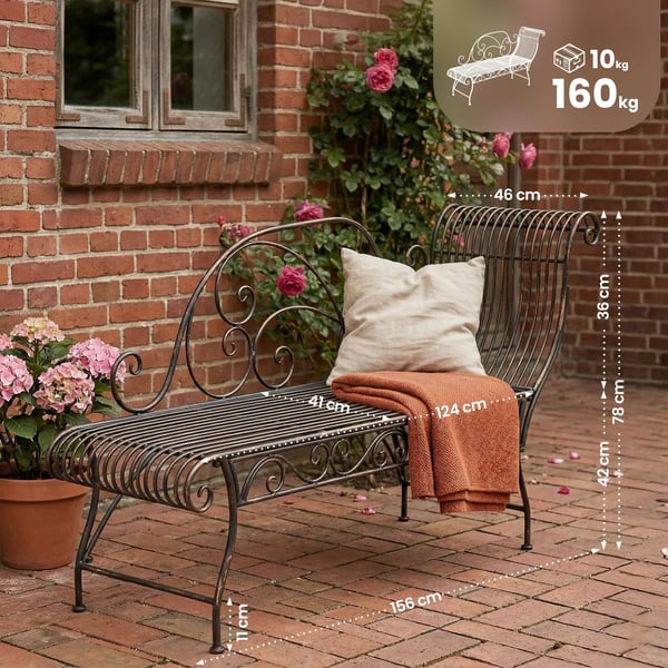 Karma Bronze Metal Havebænk - Indendørs/Udendørs Siddeplads, 156 cm Bred