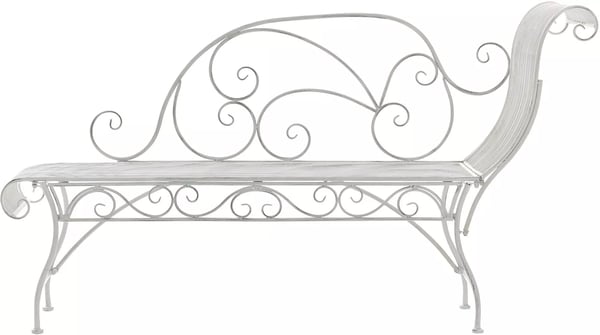 Antik hvid metal havebænk 78cm H x 156cm B x 46cm D