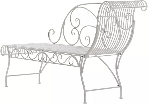 Antik hvid metal havebænk 78cm H x 156cm B x 46cm D