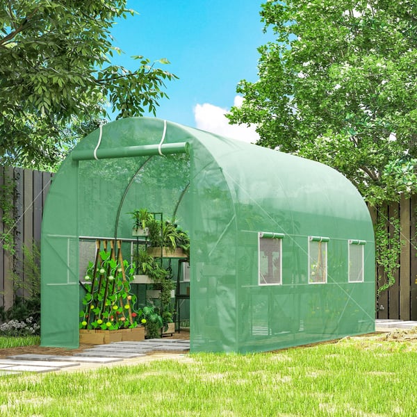 Outsunny Drivhus med vindue, grøn, 350 x 200 x 200 cm EDB Foliedrivhus