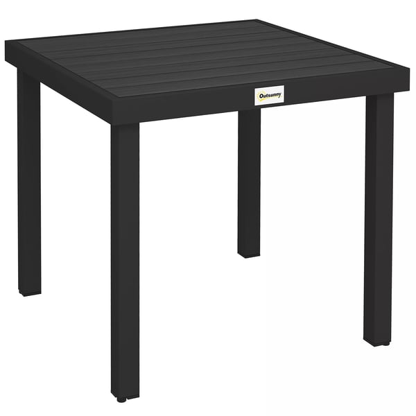 Outsunny havebord til 4 personer, kompakt spisebord, vedligeholdelsesvenligt aluminiumsbord, havemøbler, plast, sort, 80x80x74 cm