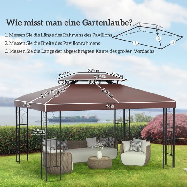 Outsunny udskifteligt pavillontag i polyester 3x4m kaffe vandafvisende til metal- & havepavillon