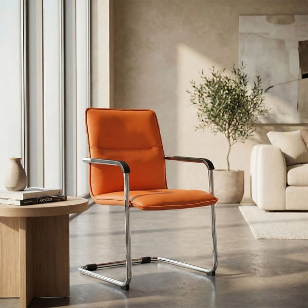 Orange Faux Læder Cantilever Gæstestol med Metalramme