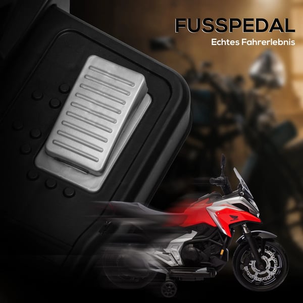 AIYAPLAY 12V Børne Elmotorcykel, Rød - Honda-licens, MP3, USB, LED, Støttehjul, 3 km/t, 3-6 År