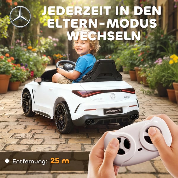 AIYAPLAY Børne Elbil Mercedes-design Hvid Plast 12V Fjernbetjening LED MP3 Musik 3-6 År