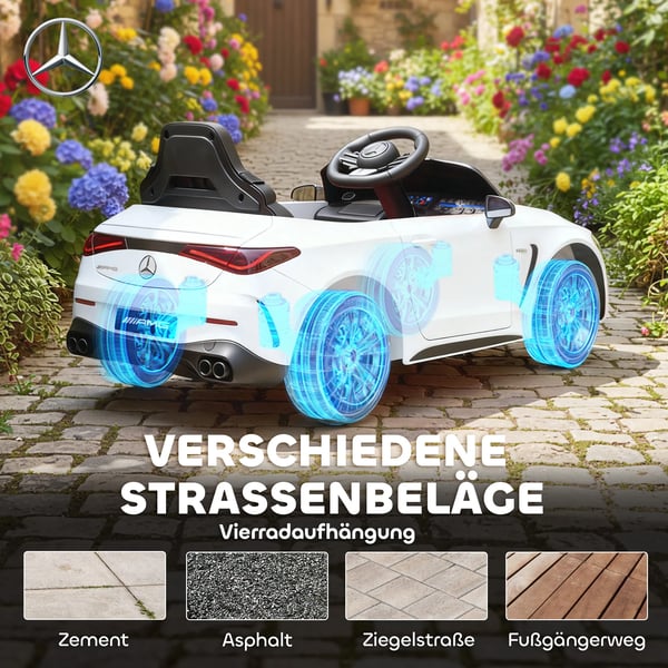 AIYAPLAY Børne Elbil Mercedes-design Hvid Plast 12V Fjernbetjening LED MP3 Musik 3-6 År