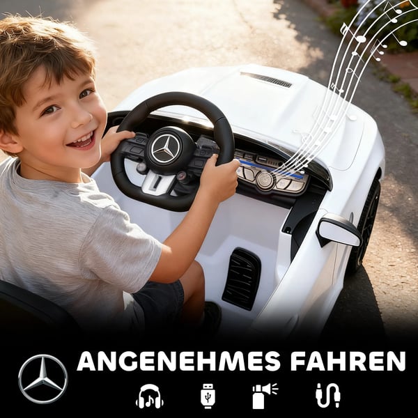 AIYAPLAY Børne Elbil Mercedes-design Hvid Plast 12V Fjernbetjening LED MP3 Musik 3-6 År