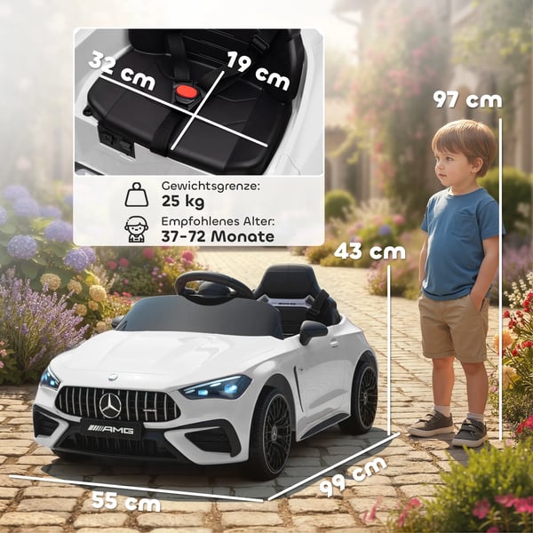 AIYAPLAY Børne Elbil Mercedes-design Hvid Plast 12V Fjernbetjening LED MP3 Musik 3-6 År