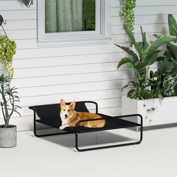 PawHut Hvet Hundeseng Outdoor, Sort Stl Mesh, ndbar Kledyrsseng 91x69x29 cm