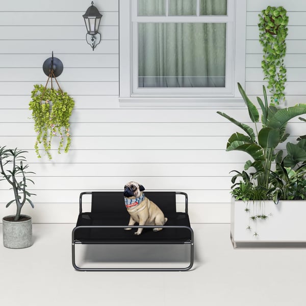 PawHut Hvet Hundeseng Outdoor, Sort Stl Mesh, ndbar Kledyrsseng 91x69x29 cm