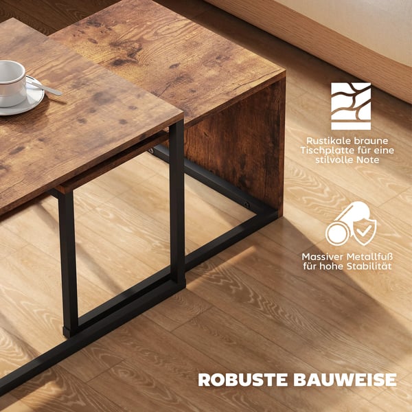 HOMCOM 2 stk. Sofabordsæt, sideborde, metal og MDF, rustik brun