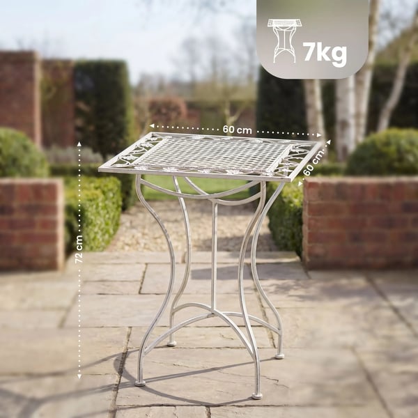 Asina Havebord - Antikhvidt Metal Sidebord til Udendørs Brug, 72 cm Højde, Art Nouveau Stil