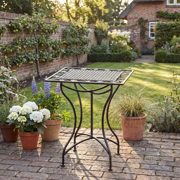 Asina Havebord i Bronze Metal - 72 cm Højde, Art Nouveau Stil, Udendørs Sidebord