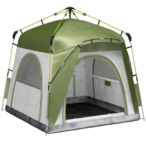 Outsunny campingtelt til 5 personer, automatisk pop-up, vejrbestandigt polyester, vinduer, militærgrøn+grå, 240x240x199cm